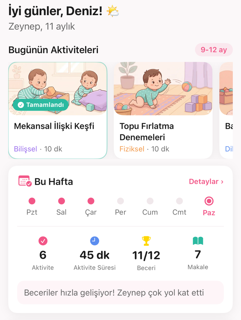 Ana sayfa — günün aktiviteleri ve haftalık özet