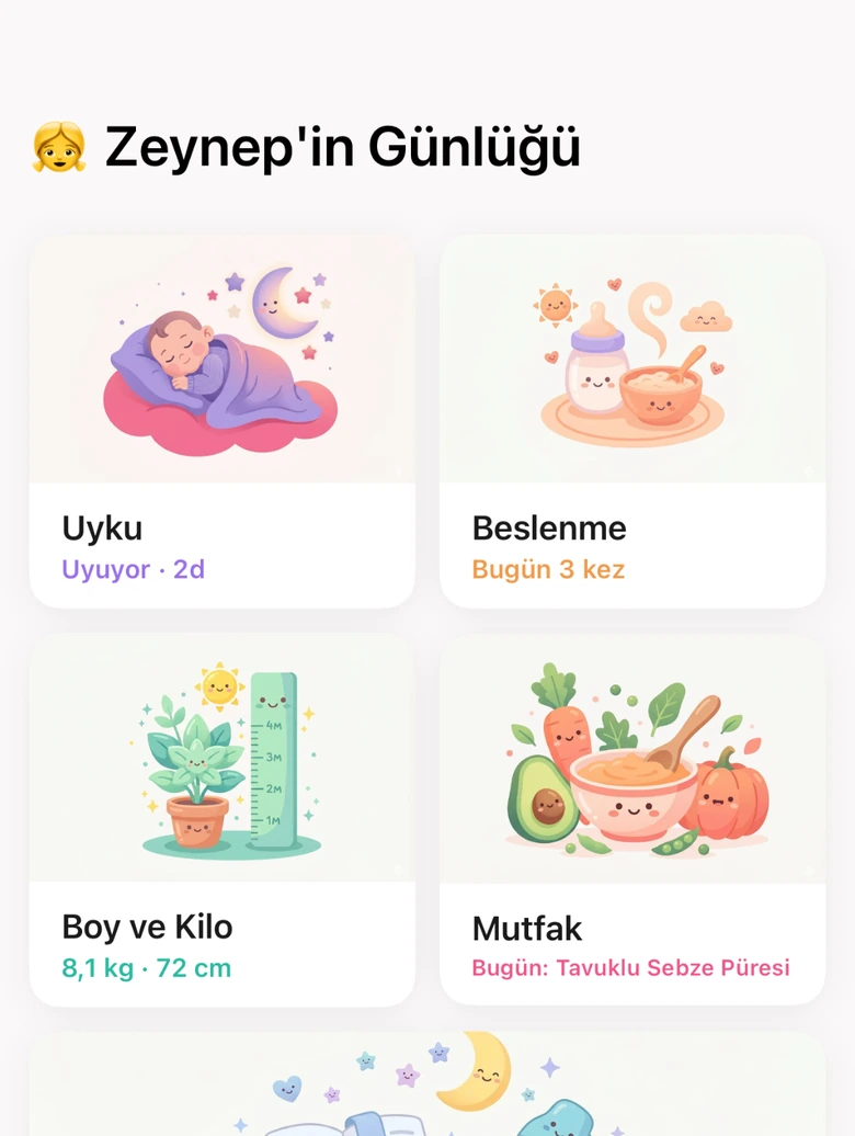 Günlük — uyku, beslenme, boy-kilo takibi ve mutfak bir arada