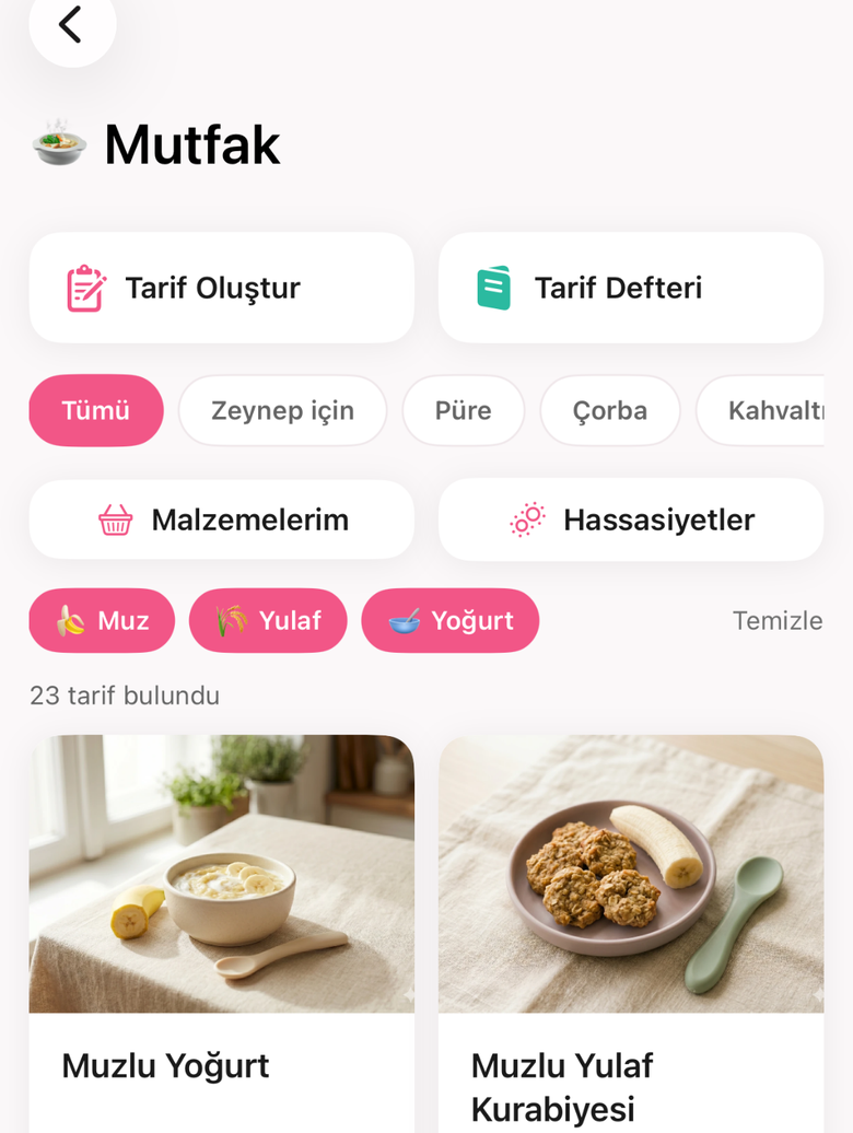 Mutfak — yaşa uygun sağlıklı tarifler ve tarif oluşturucu