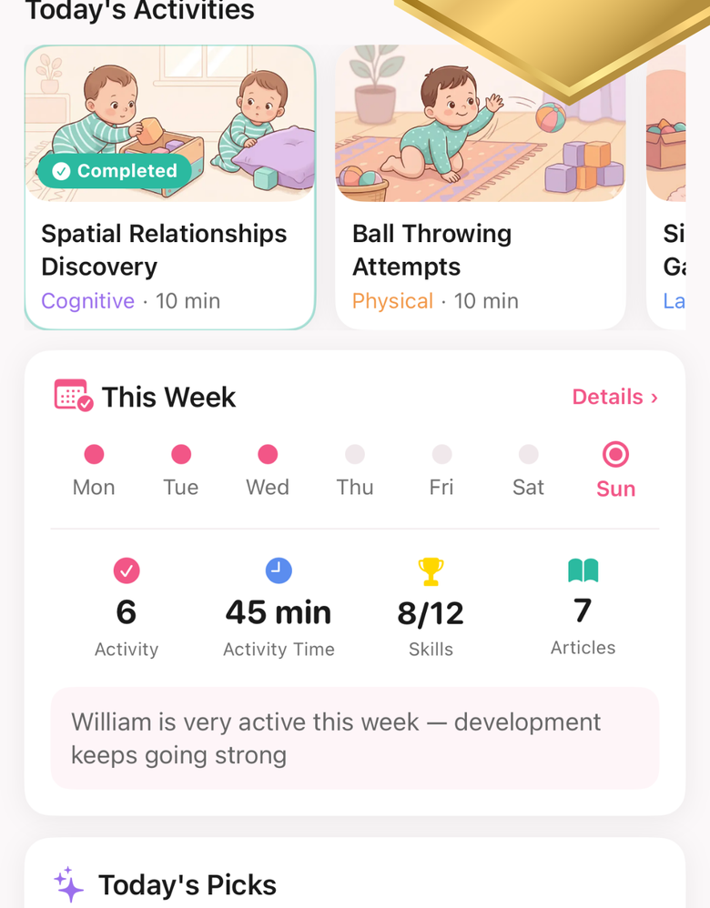 Home — today's activities and weekly summary