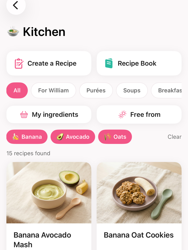 Kitchen — healthy, age-appropriate recipes and recipe builder